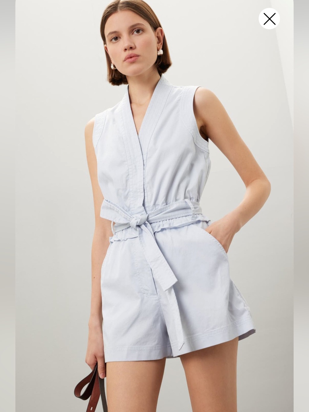 Light Blue Sleeveless V-Neck Tied-Waist Romper